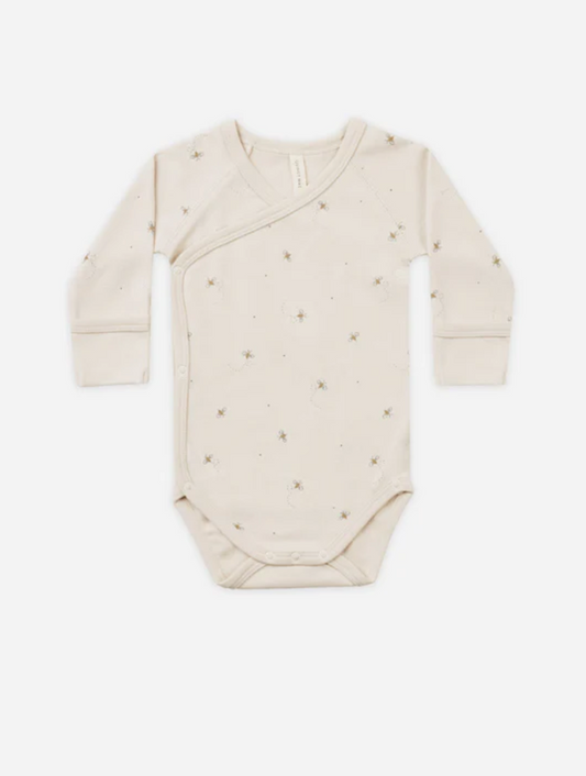 Quincy Mae Side Snap Bodysuit Bees Natural