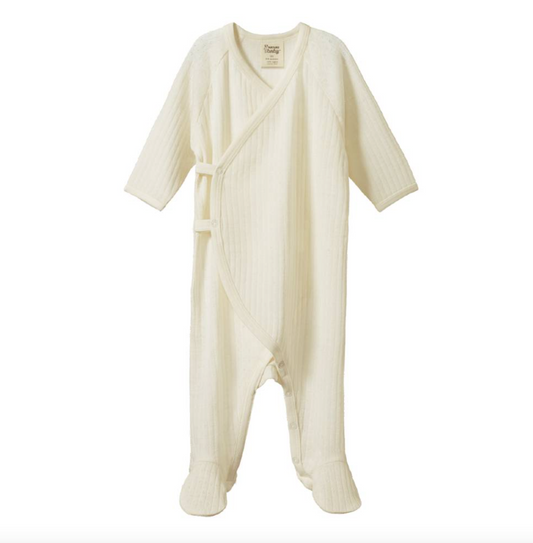 Nature Baby Merino Essential Kimono Stretch & Grow Pointelle Natural