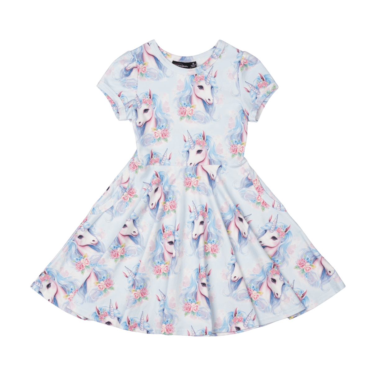 Rock Your Kid Blue Unicorn Waisted Dress