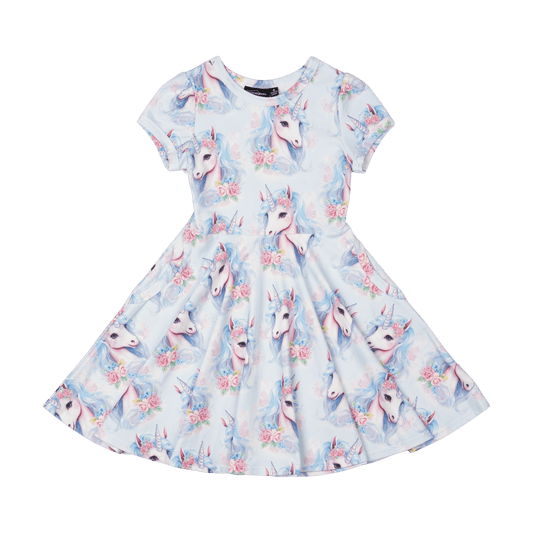 Rock Your Kid Blue Unicorn Waisted Dress