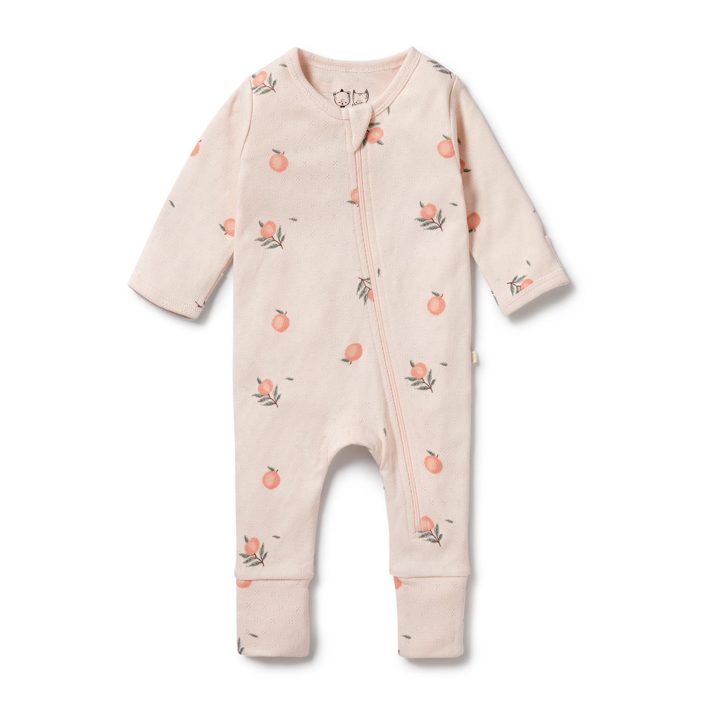 Wilson & Frenchy Organic Pointelle Zipsuit With Feet Peaches