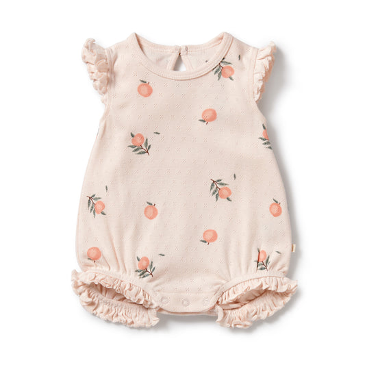 Wilson & Frenchy Organic Pointelle Ruffle Growsuit Peaches