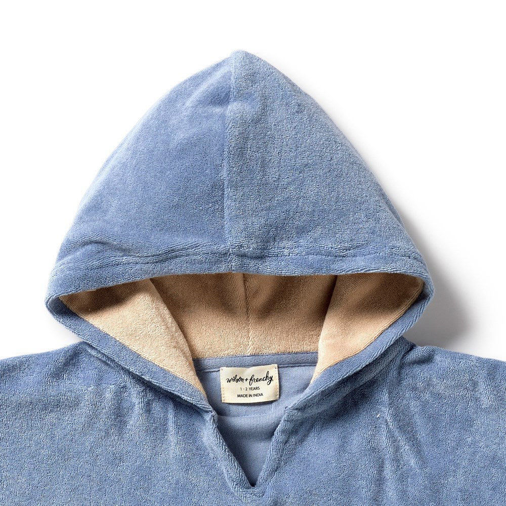 Wilson & Frenchy Organic Terry Hooded Poncho Dusty Blue