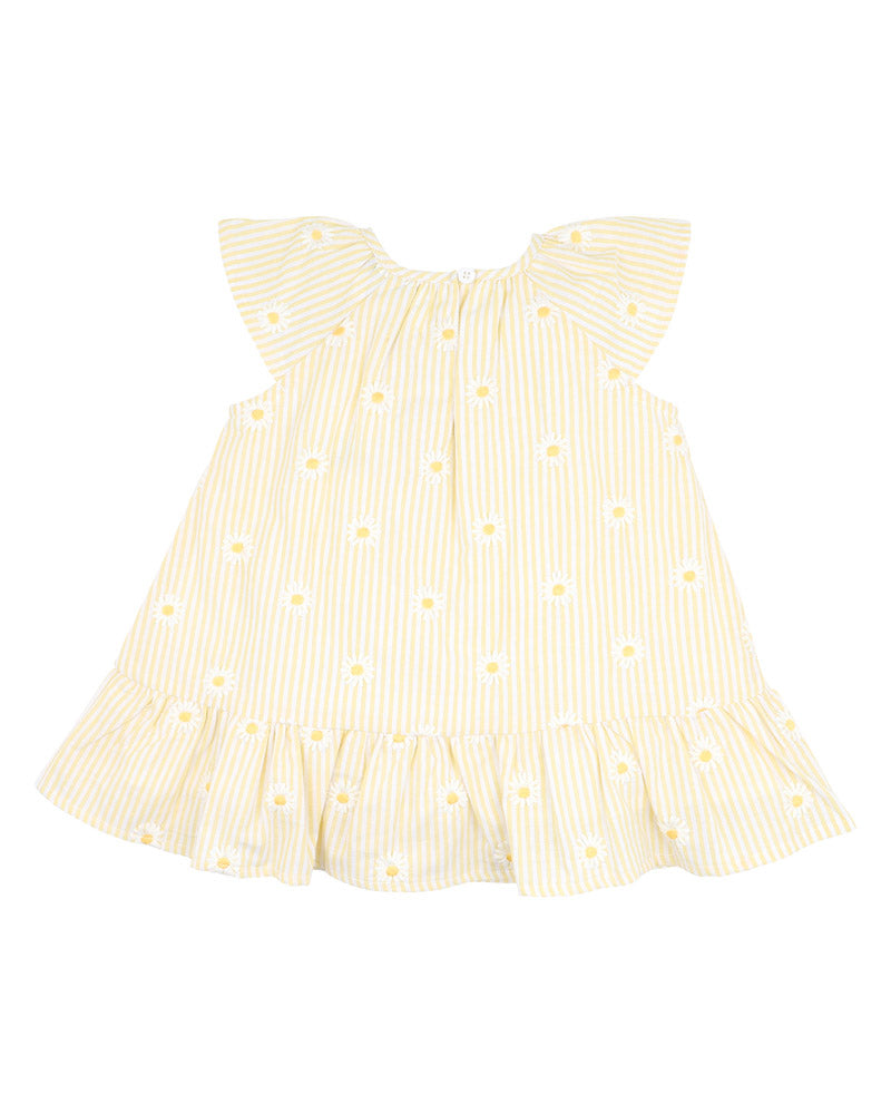 Minihaha Tillie EMB Daisy Dress Lemon Stripe