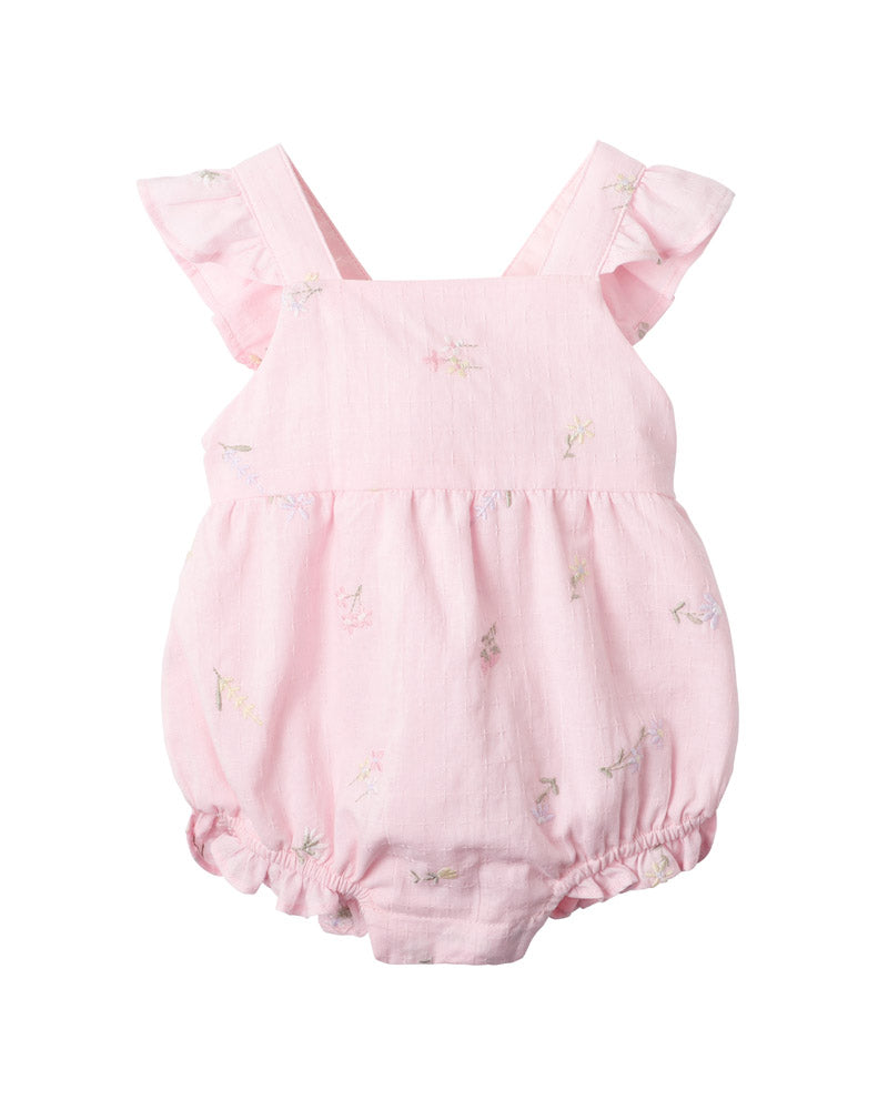 Minihaha Florence Embroidered Frill Romper Mid Pink