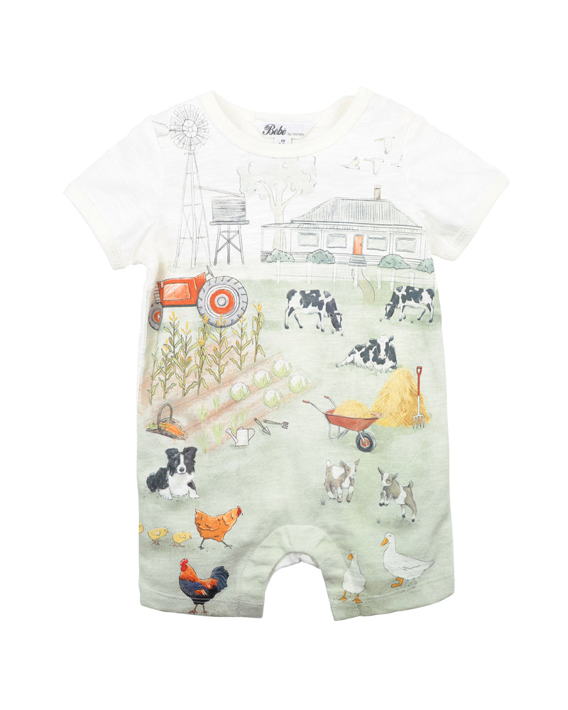 Minihaha Chester Farm Short Sleeve Romper Cloud