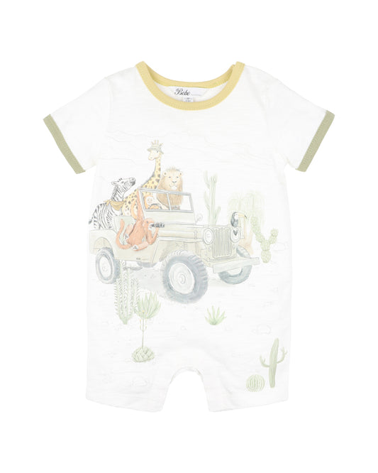 Minihaha Ellis Safari Short Sleeve Romper Cloud