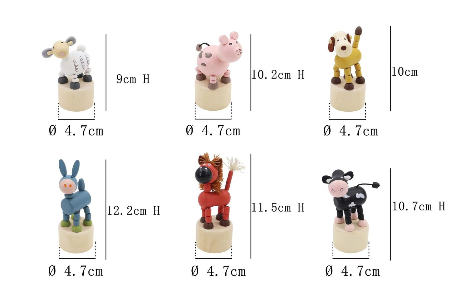 Wooden Farm Animal Press Toys