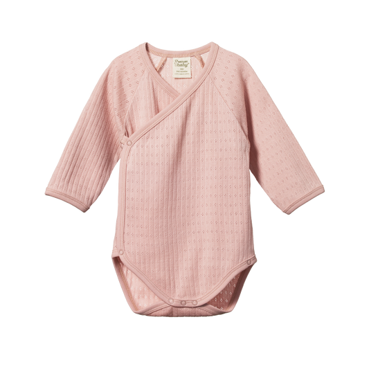 Nature Baby Long Sleeve Kimono Bodysuit Pointelle Rose Bud