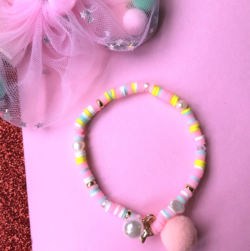 Lauren Hinkley Pom Pom and Pearl Elastic Bracelet - Pastel