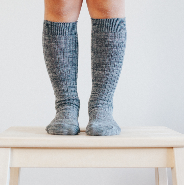 Lamington Merino Rib Knee High Socks Grey